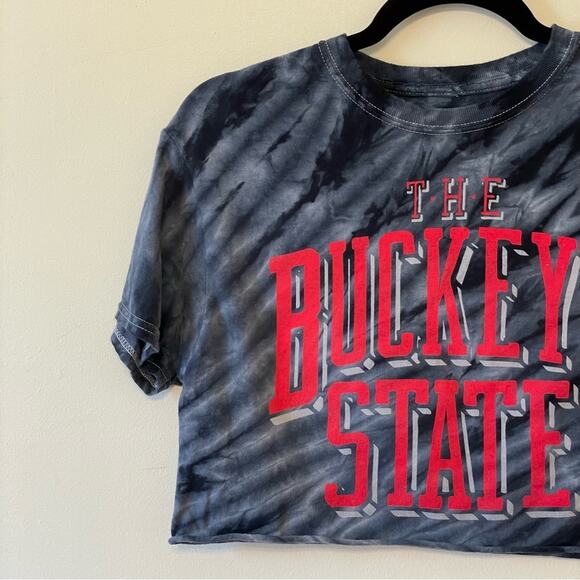 Dyenomite Sgray black tie dye Buckeye State Ohio short sleeve t-shirt cropped - Picture 2 of 7